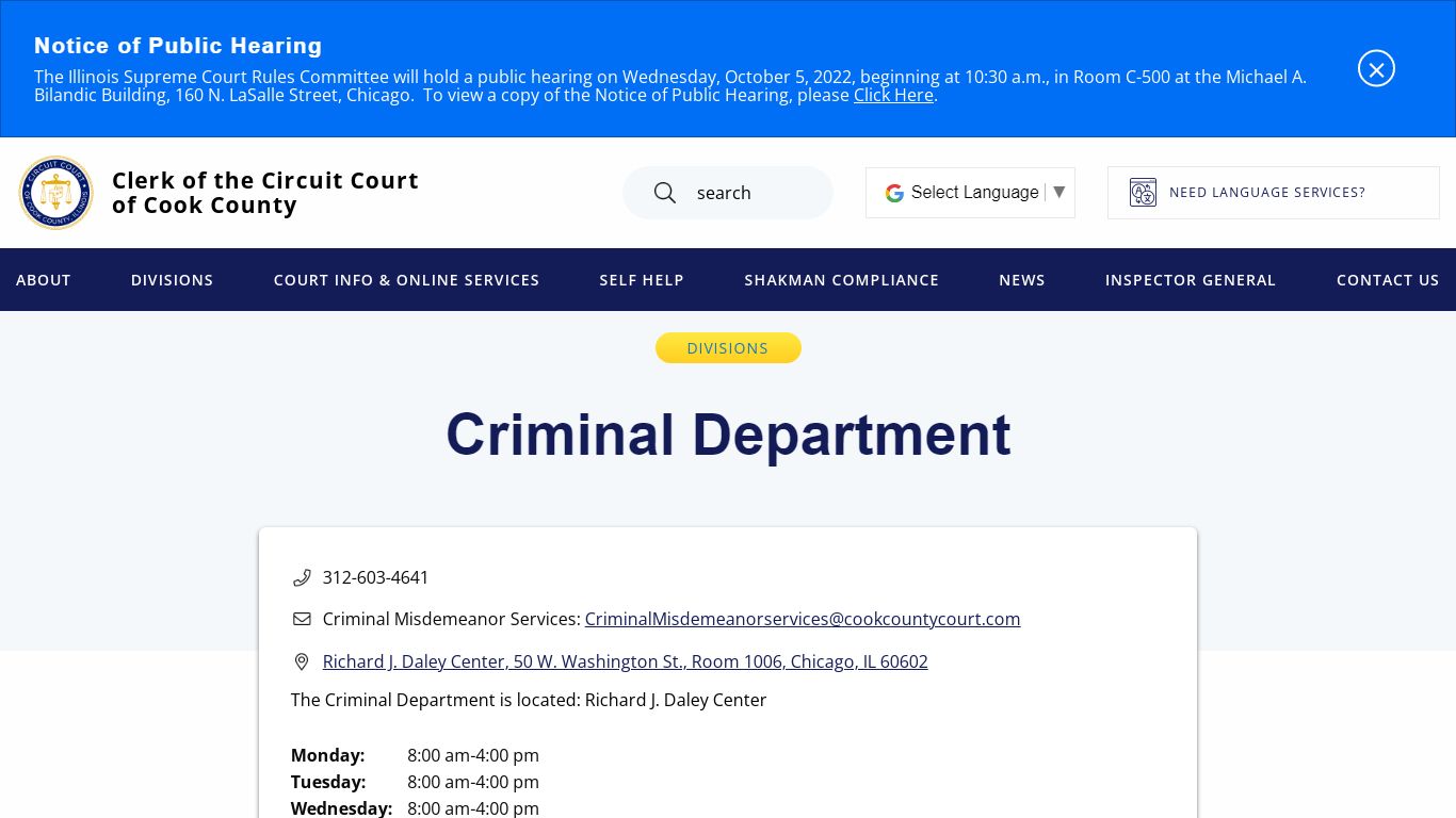 Criminal Department | Clerk of the Circuit Court of Cook County