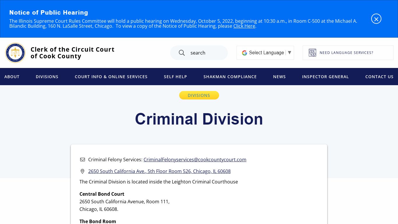 Criminal Division | Clerk of the Circuit Court of Cook County